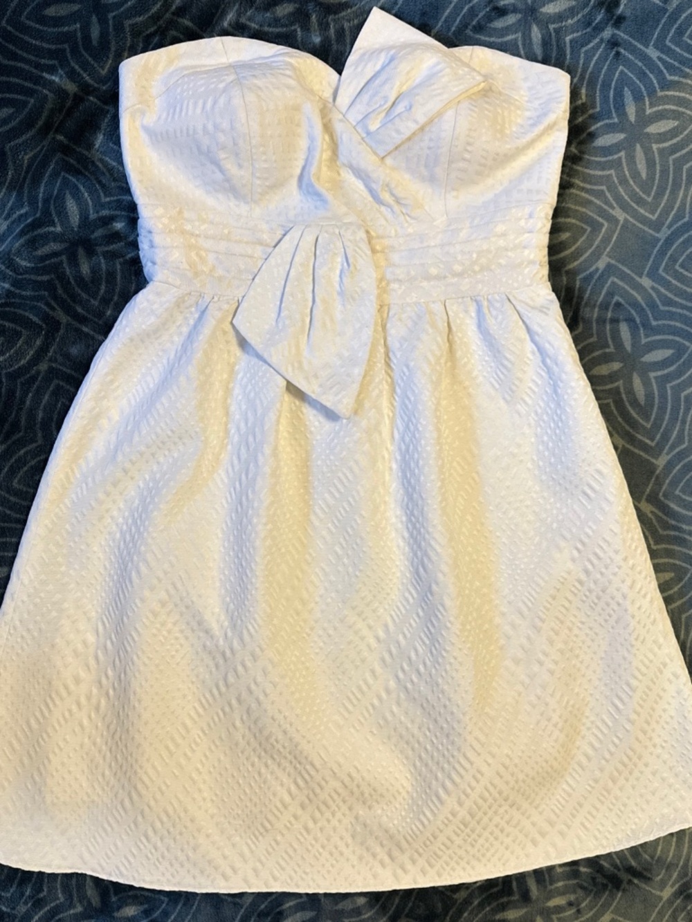 Max & Cleo White Strapless Bow Mini Dress Jacquard Size 10 Bridal Cocktail Bride